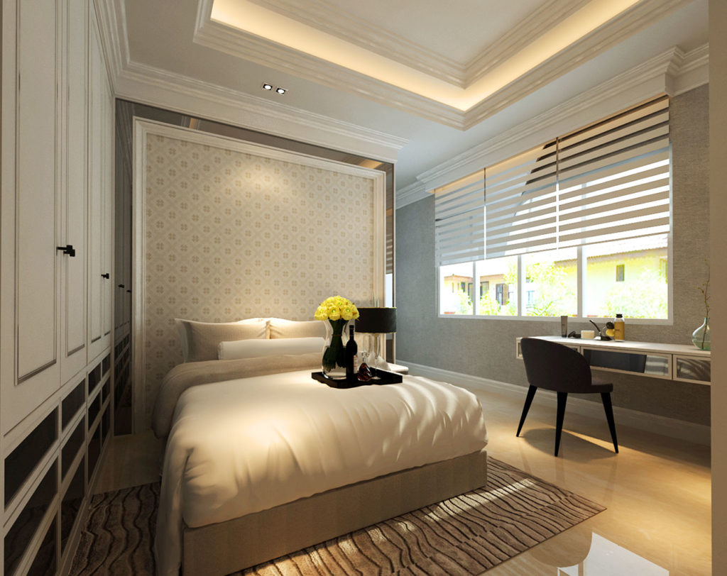 kd villa modern classic neutral bedroom interior design by latitude design malaysia