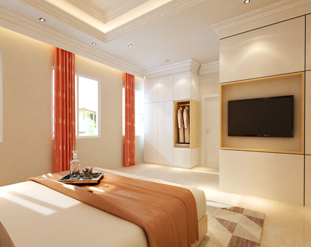 kd villa modern classic pink bedroom tv area interior design by latitude design malaysia