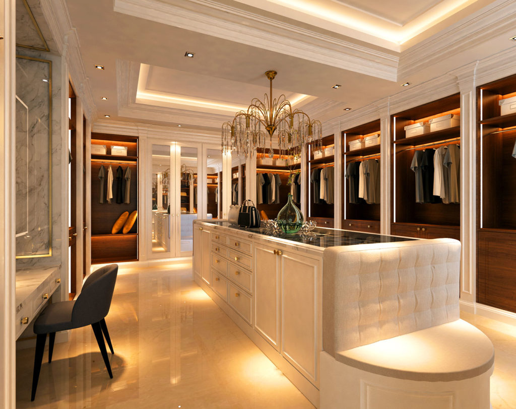 kd villa modern classic walk in wardrobe island interior design by latitude design malaysia
