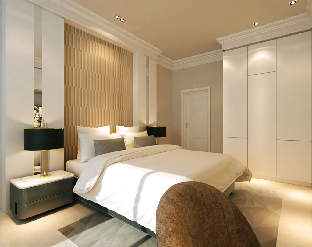 kd villa modern contemporary grey bedroom headboard interior design by latitude design malaysia